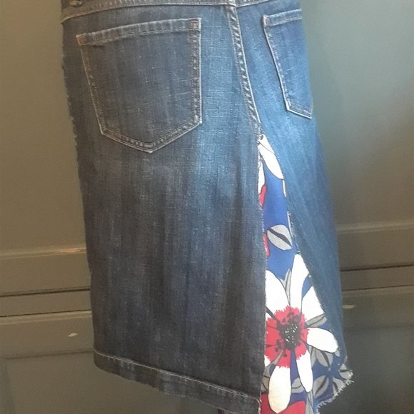 Skirt Denim - Embellished with Vintage Fabric - Size 6 - Picture 5 of 8